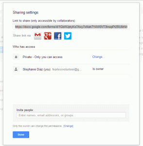 Google sharing settings